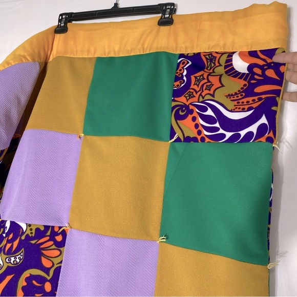 Vintage 70s Handmade Purple Green Yellow Patchwork Quilt - Picture 16 of 16